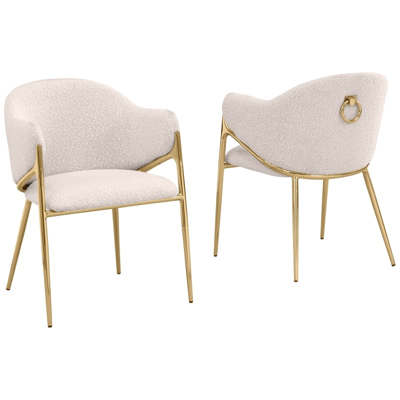 Best Quality Furniture Cream Teddy Boucle Fabric Side Chairs with Chrome