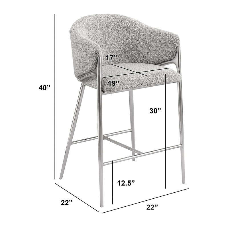 Best Quality Furniture Rich Gray Teddy Boucle Fabric Barstools with Chrome