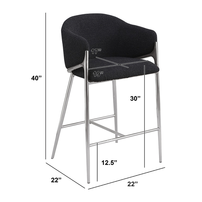 Best Quality Furniture Black Teddy Boucle Fabric Barstools with Chrome