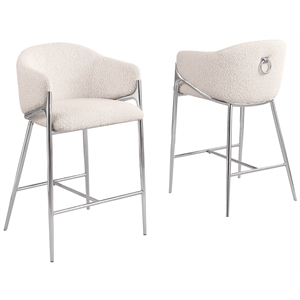 Best Quality Furniture Cream Teddy Boucle Fabric Barstools with Chrome