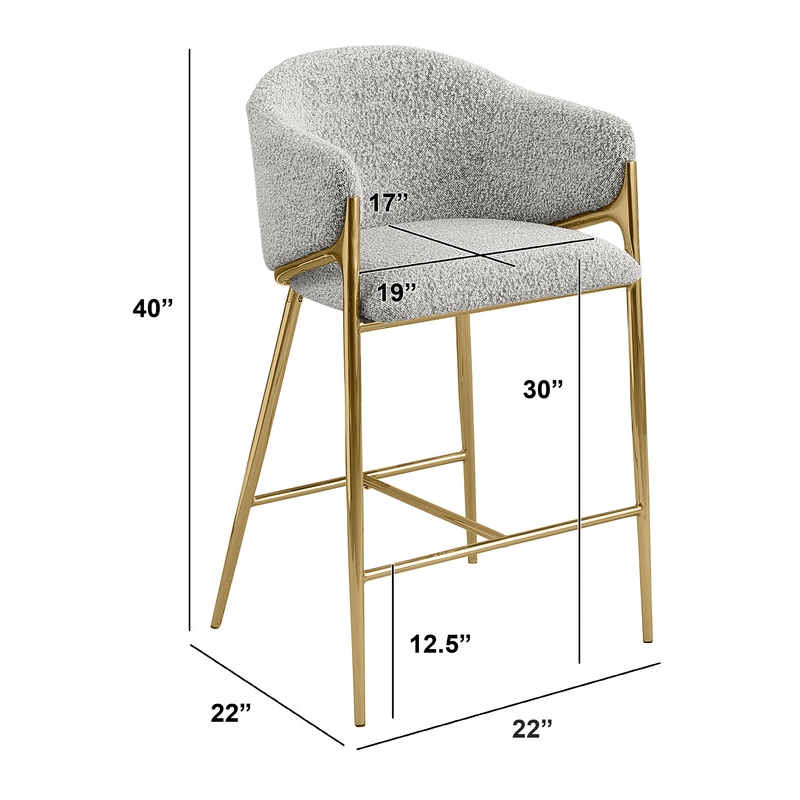 Best Quality Furniture Rich Gray Teddy Boucle Fabric Barstools with Chrome