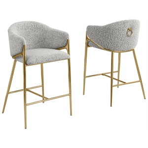 Best Quality Furniture Rich Gray Teddy Boucle Fabric Barstools with Chrome