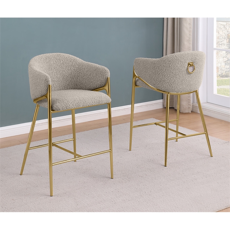 Best Quality Furniture Gray Teddy Boucle Fabric Barstools with Chrome