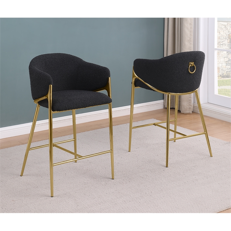 Best Quality Furniture Black Teddy Boucle Fabric Counterheights with Chrome