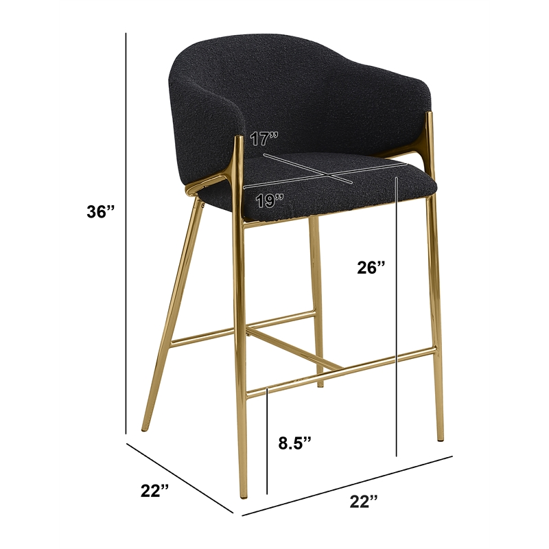 Best Quality Furniture Black Teddy Boucle Fabric Counterheights with Chrome