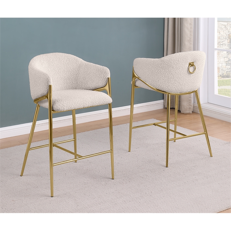 Best Quality Furniture Cream Teddy Boucle Fabric Counterheights with Chrome