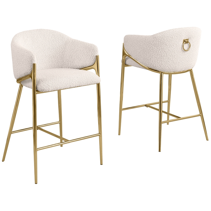 Best Quality Furniture Cream Teddy Boucle Fabric Counterheights with Chrome