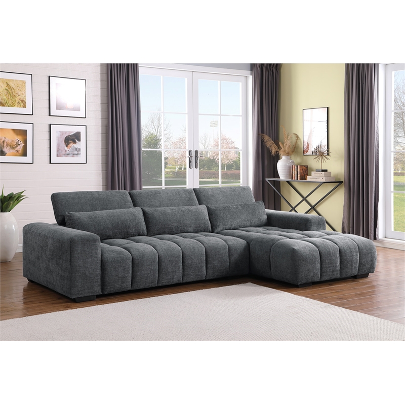 Best Quality Furniture Sectional with Right Facing Chaise in Dark Gray Chenille