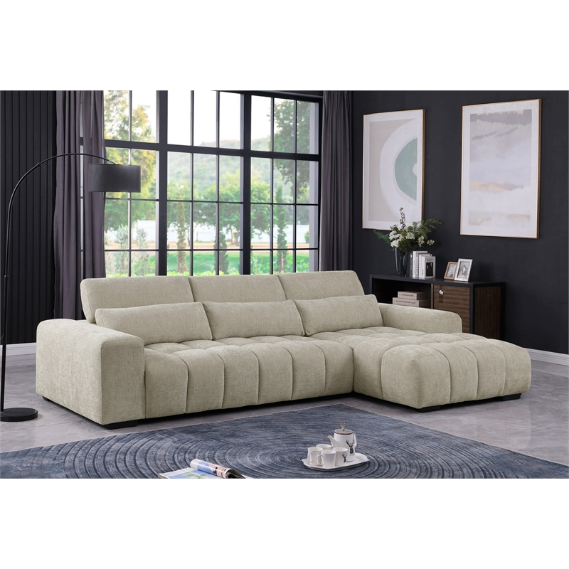 Best Quality Furniture Sectional with Right Facing Chaise in Beige Chenille