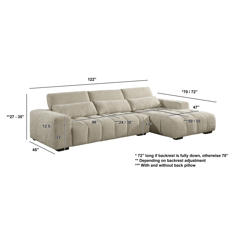 Best Quality Furniture Sectional with Right Facing Chaise in Beige Chenille