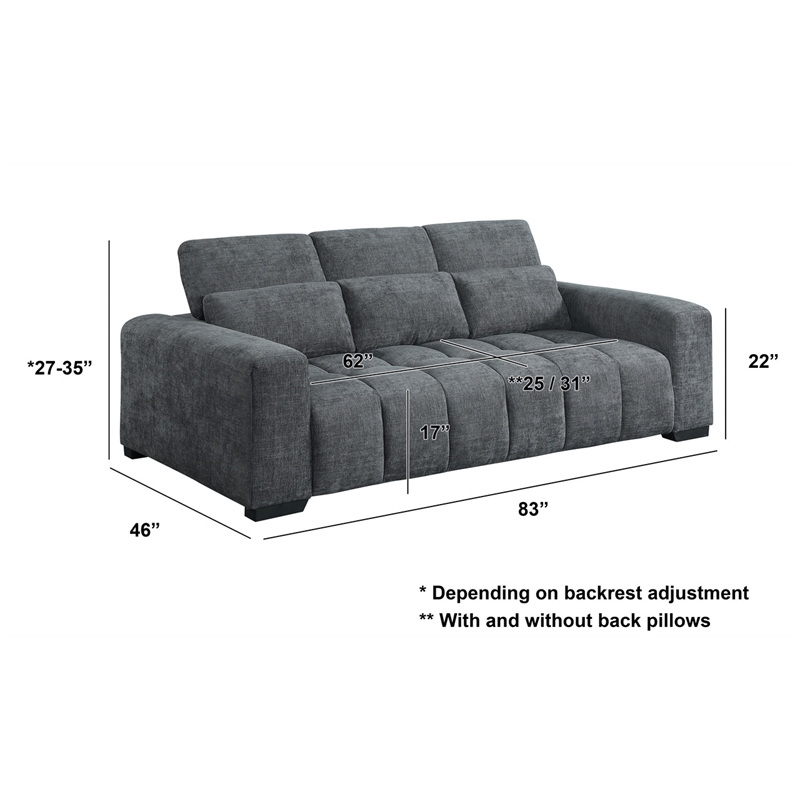 Best Quality Furniture 3 Seater Sofa in Dark Gray Chenille Fabric