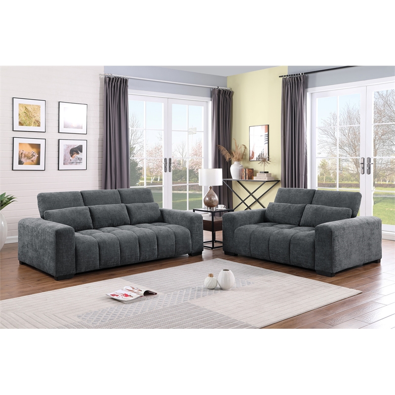 Best Quality Furniture 2pc Sofa and Loveseat Set in Dark Gray Chenille Fabric
