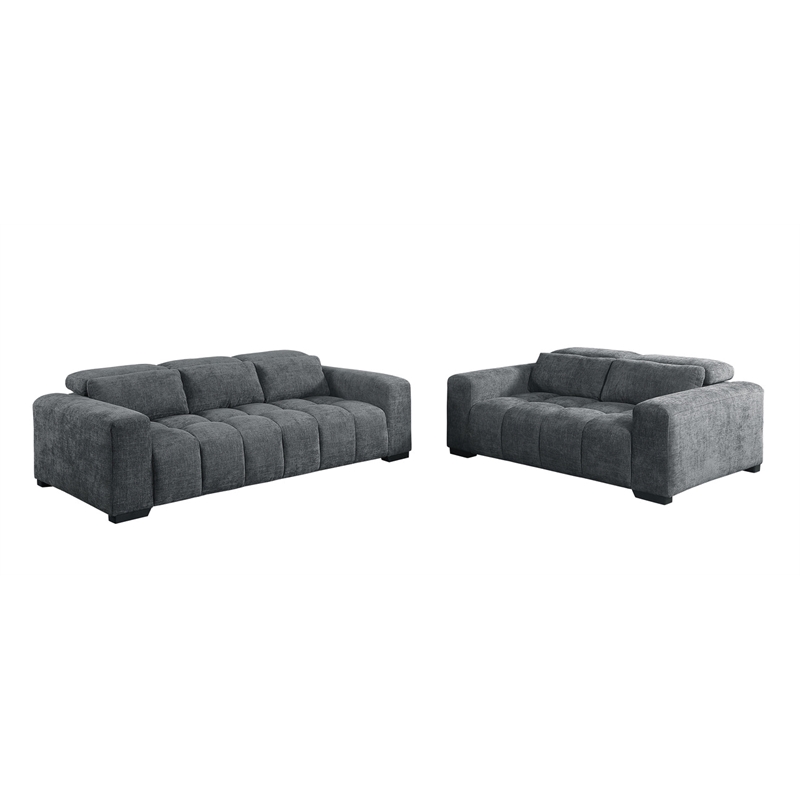 Best Quality Furniture 2pc Sofa and Loveseat Set in Dark Gray Chenille Fabric