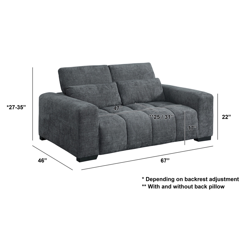 Best Quality Furniture 2pc Sofa and Loveseat Set in Dark Gray Chenille Fabric