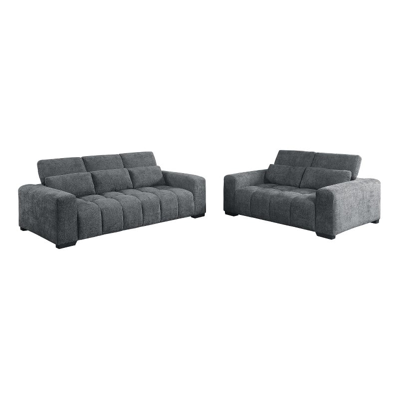 Best Quality Furniture 2pc Sofa and Loveseat Set in Dark Gray Chenille Fabric