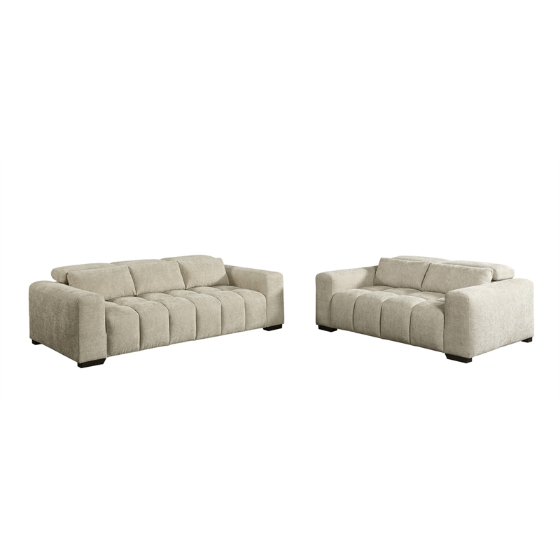 Best Quality Furniture 2pc Sofa and Loveseat Set in Beige Chenille Fabric