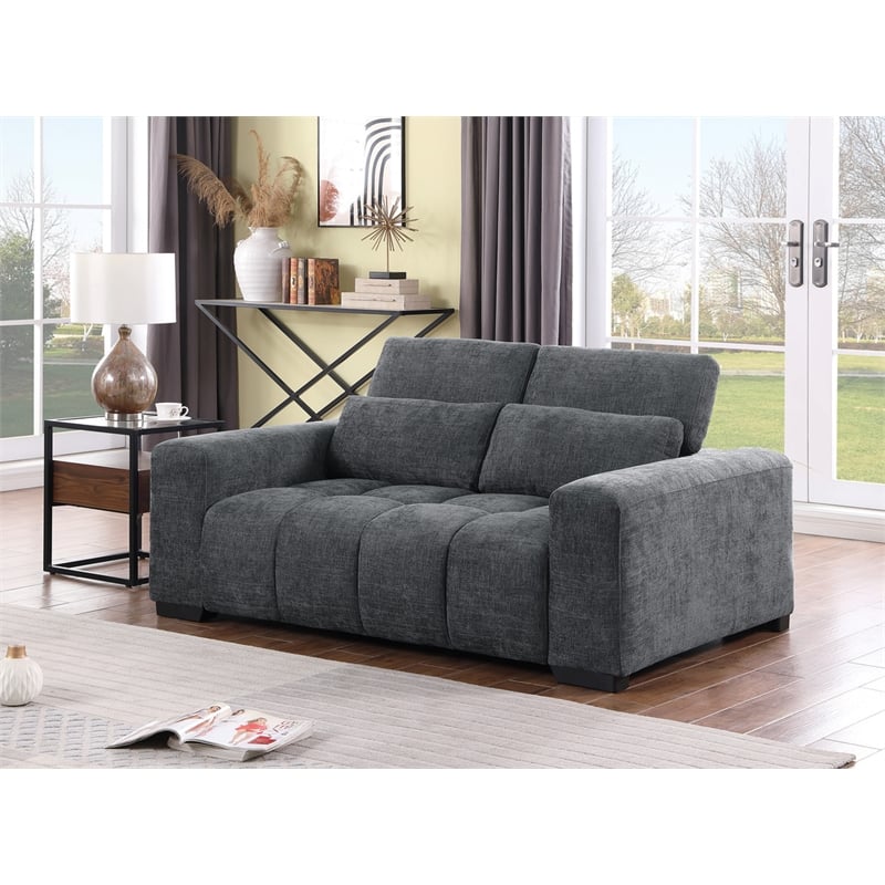 Best Quality Furniture 2 Seater Loveseat in Dark Gray Chenille Fabric