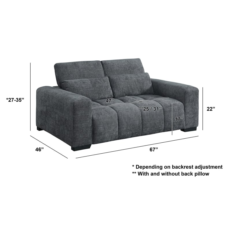 Best Quality Furniture 2 Seater Loveseat in Dark Gray Chenille Fabric
