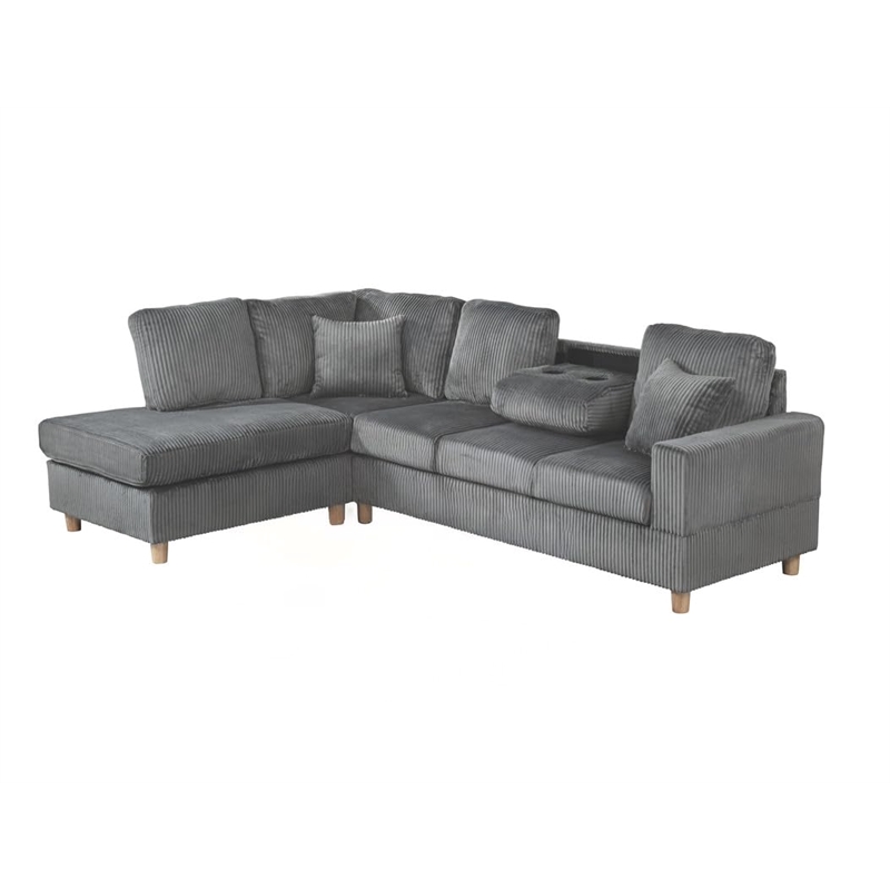 Best Quality Furniture Dark Gray Velvet Corduroy Sectional and Ottoman Set