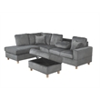 Best Quality Furniture Dark Gray Velvet Corduroy Sectional and Ottoman Set