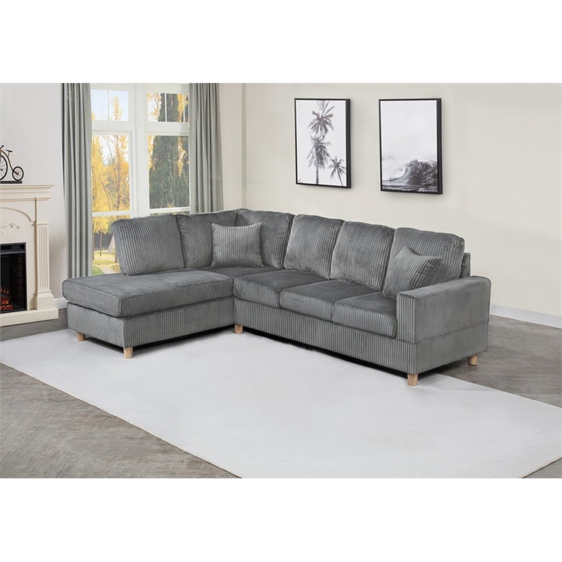 Best Quality Furniture Dark Gray Velvet Corduroy Sectional and Ottoman Set