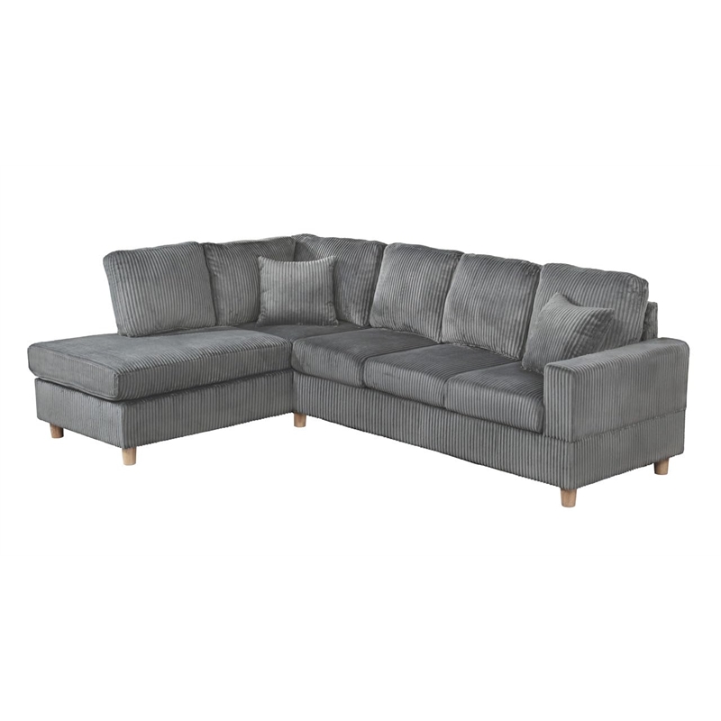 Best Quality Furniture Dark Gray Velvet Corduroy Sectional and Ottoman Set