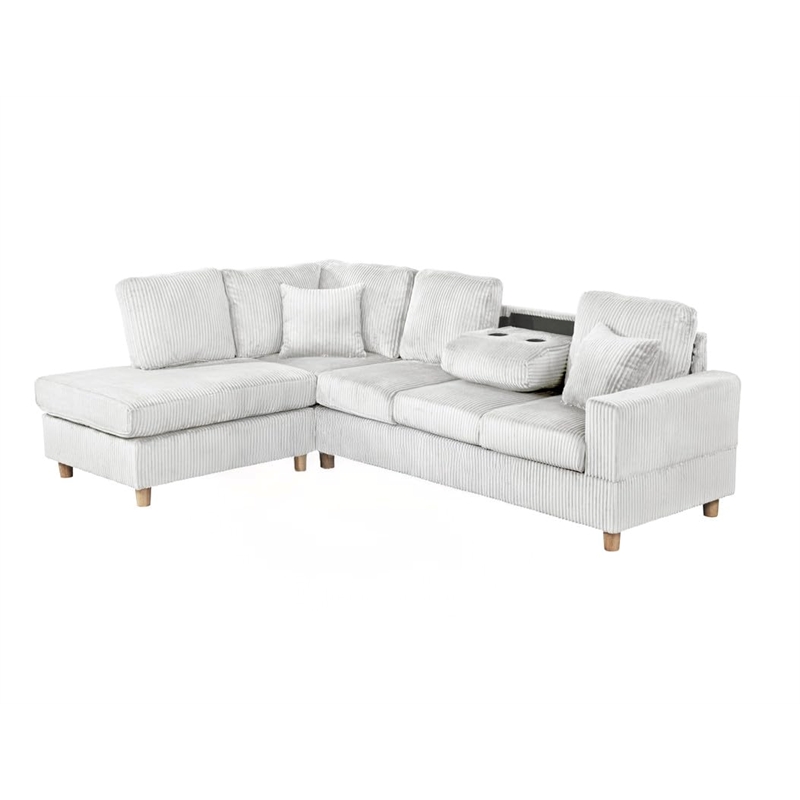Best Quality Furniture Light Gray Velvet Corduroy Sectional and Ottoman Set