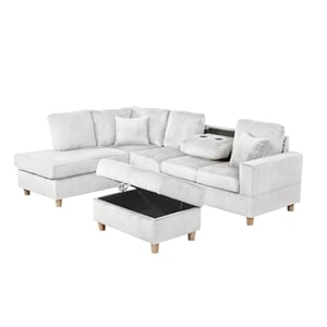 Best Quality Furniture Light Gray Velvet Corduroy Sectional and Ottoman Set