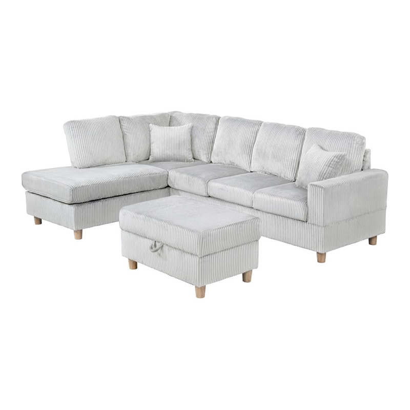 Best Quality Furniture Light Gray Velvet Corduroy Sectional and Ottoman Set