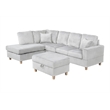 Best Quality Furniture Light Gray Velvet Corduroy Sectional and Ottoman Set