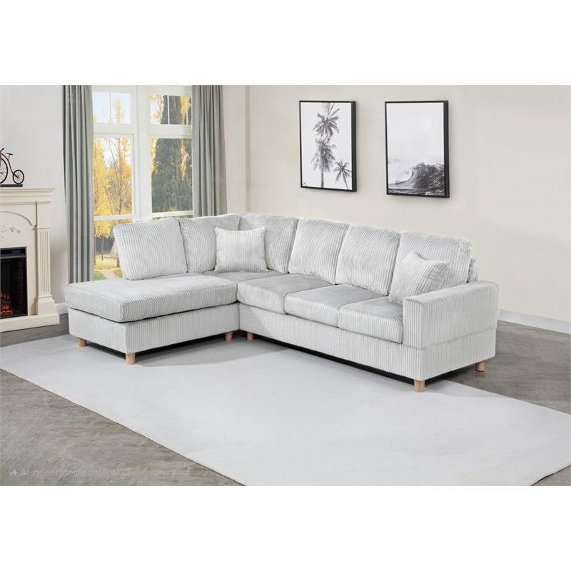 Best Quality Furniture Light Gray Velvet Corduroy Sectional and Ottoman Set