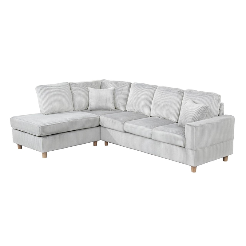 Best Quality Furniture Light Gray Velvet Corduroy Sectional and Ottoman Set