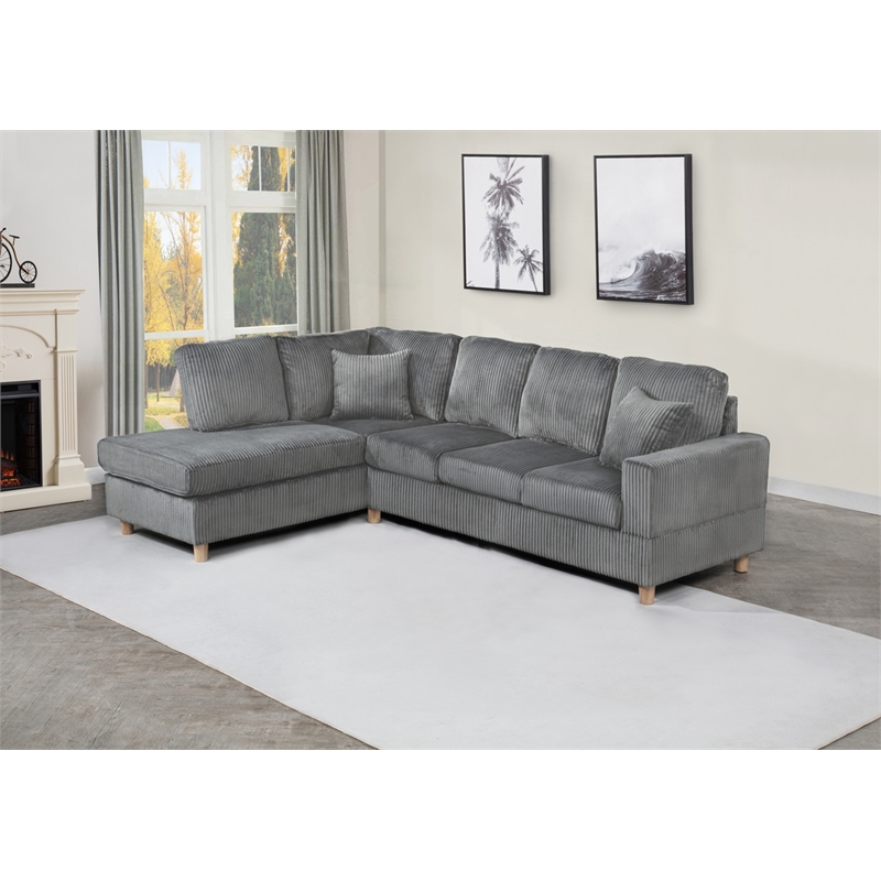 Best Quality Furniture Dark Gray Velvet Corduroy Sectional with Drop Down Table