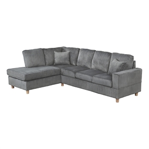 Best Quality Furniture Dark Gray Velvet Corduroy Sectional with Drop Down Table