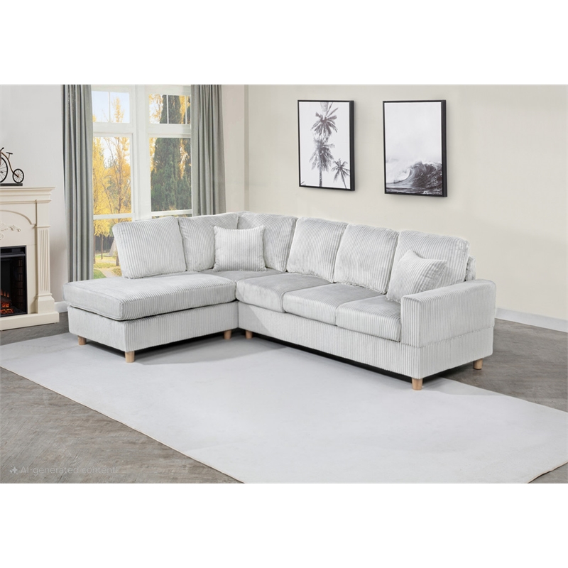 Best Quality Furniture Light Gray Velvet Corduroy Sectional with Drop Down Table