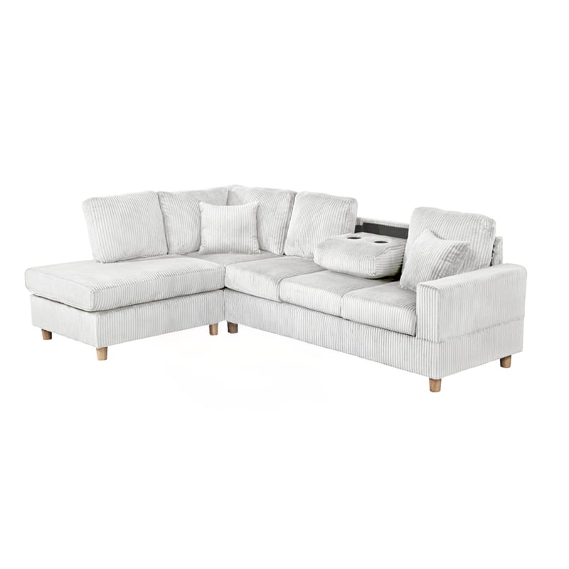 Best Quality Furniture Light Gray Velvet Corduroy Sectional with Drop Down Table