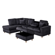Best Quality Furniture Black Velvet Corduroy Sectional and Storage Ottoman Set