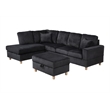 Best Quality Furniture Black Velvet Corduroy Sectional and Storage Ottoman Set
