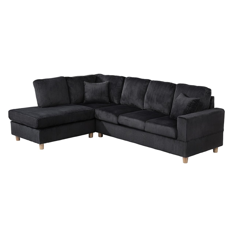 Best Quality Furniture Black Velvet Corduroy Sectional and Storage Ottoman Set