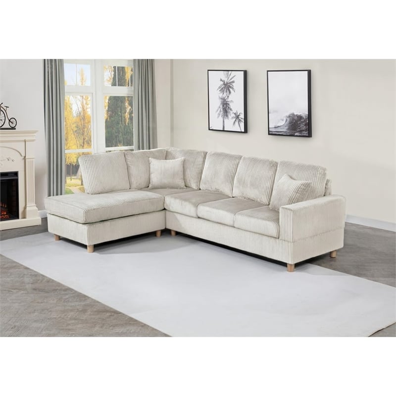Best Quality Furniture Beige Velvet Corduroy Sectional and Storage Ottoman Set