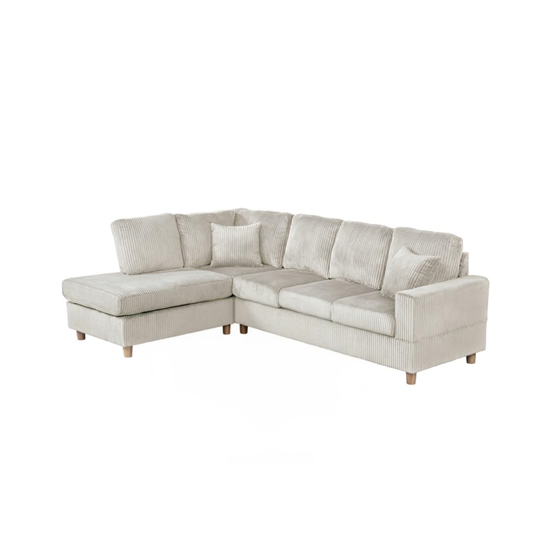 Best Quality Furniture Beige Velvet Corduroy Sectional and Storage Ottoman Set