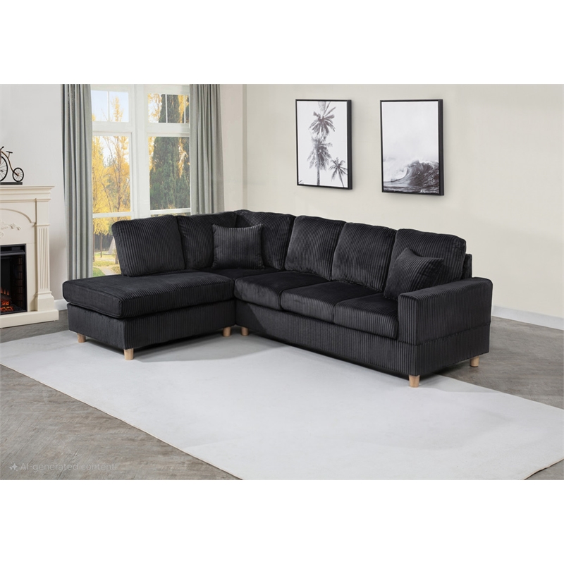 Best Quality Furniture Black Velvet Corduroy Sectional with Drop Down Table