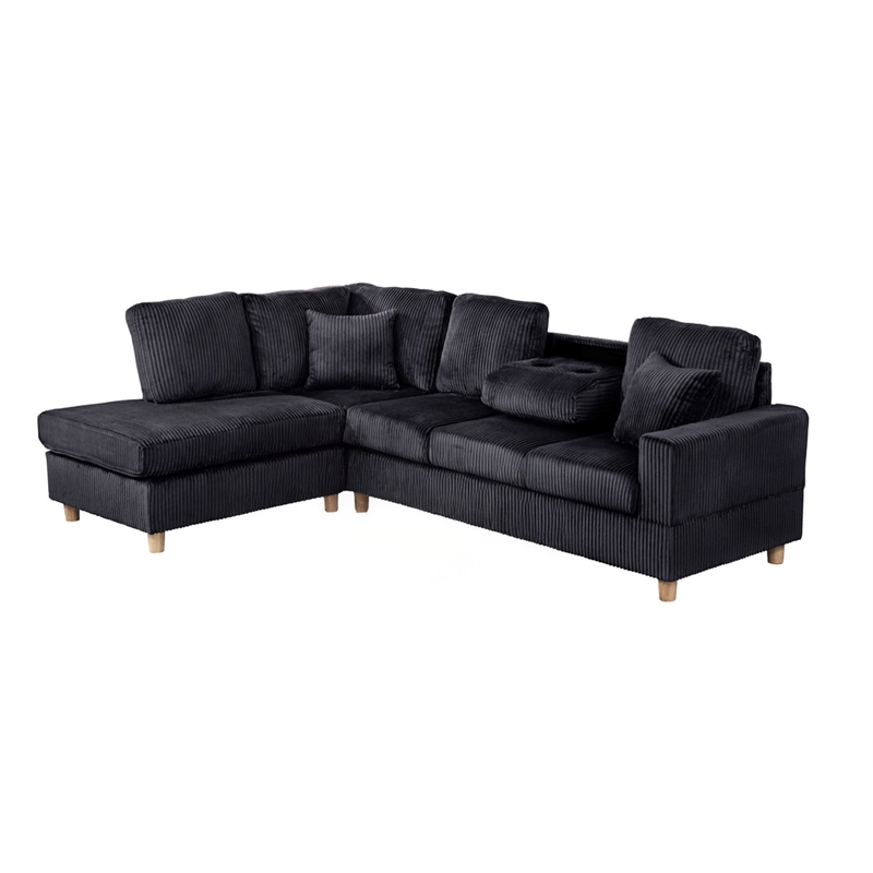Best Quality Furniture Black Velvet Corduroy Sectional with Drop Down Table