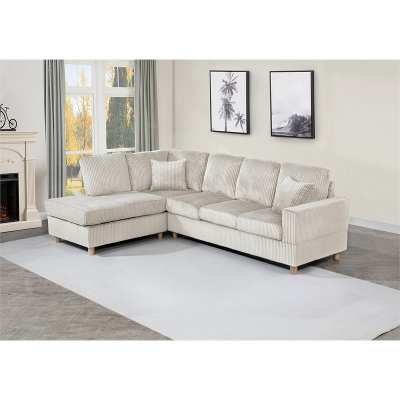 Best Quality Furniture Beige Velvet Corduroy Sectional with Drop Down Table