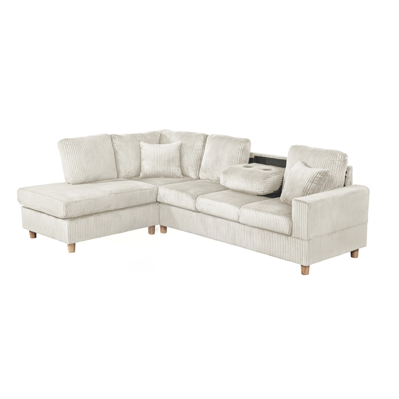 Best Quality Furniture Beige Velvet Corduroy Sectional with Drop Down Table