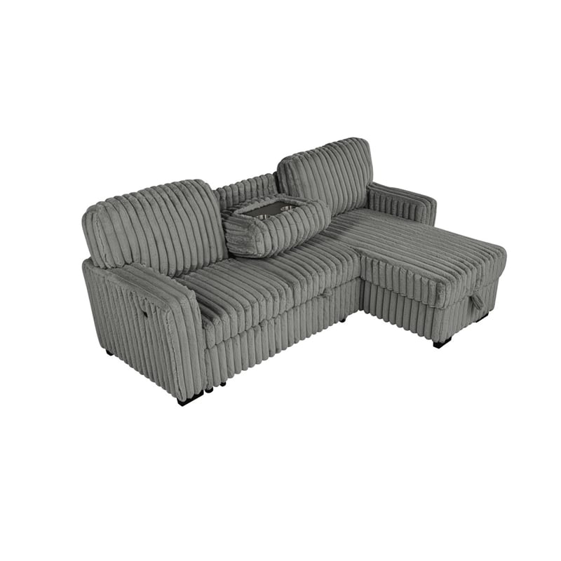 Best Quality Furniture Dark Gray Velvet Corduroy Sectional with Pull Out Bed