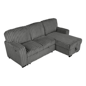 Best Quality Furniture Dark Gray Velvet Corduroy Sectional with Pull Out Bed