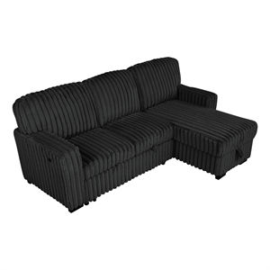 Best Quality Furniture Black Velvet Corduroy Sectional with Pull Out Bed