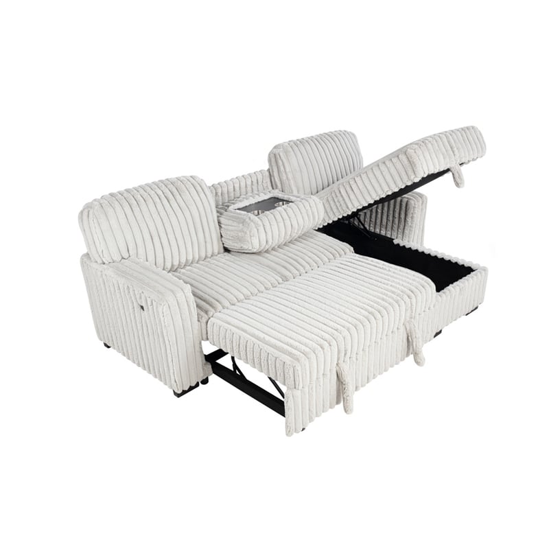 Best Quality Furniture Beige Velvet Corduroy Sectional with Pull Out Bed