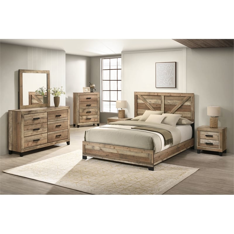 Best Quality Furniture 6 Piece Weathered Brown Pine Wood Bedroom Set in King